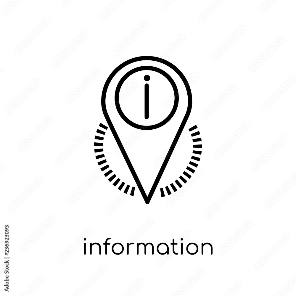 Poster information point pin icon. trendy modern flat linear vector information point pin icon on white bac
