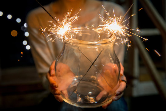 Young women with fireworks