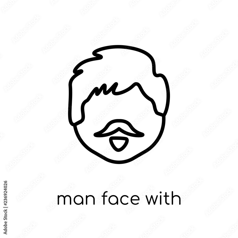 Poster man face with beard icon. trendy modern flat linear vector man face with beard icon on white backgro