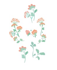 Set with beautiful decorative flowers on a white background. Vector illustration.