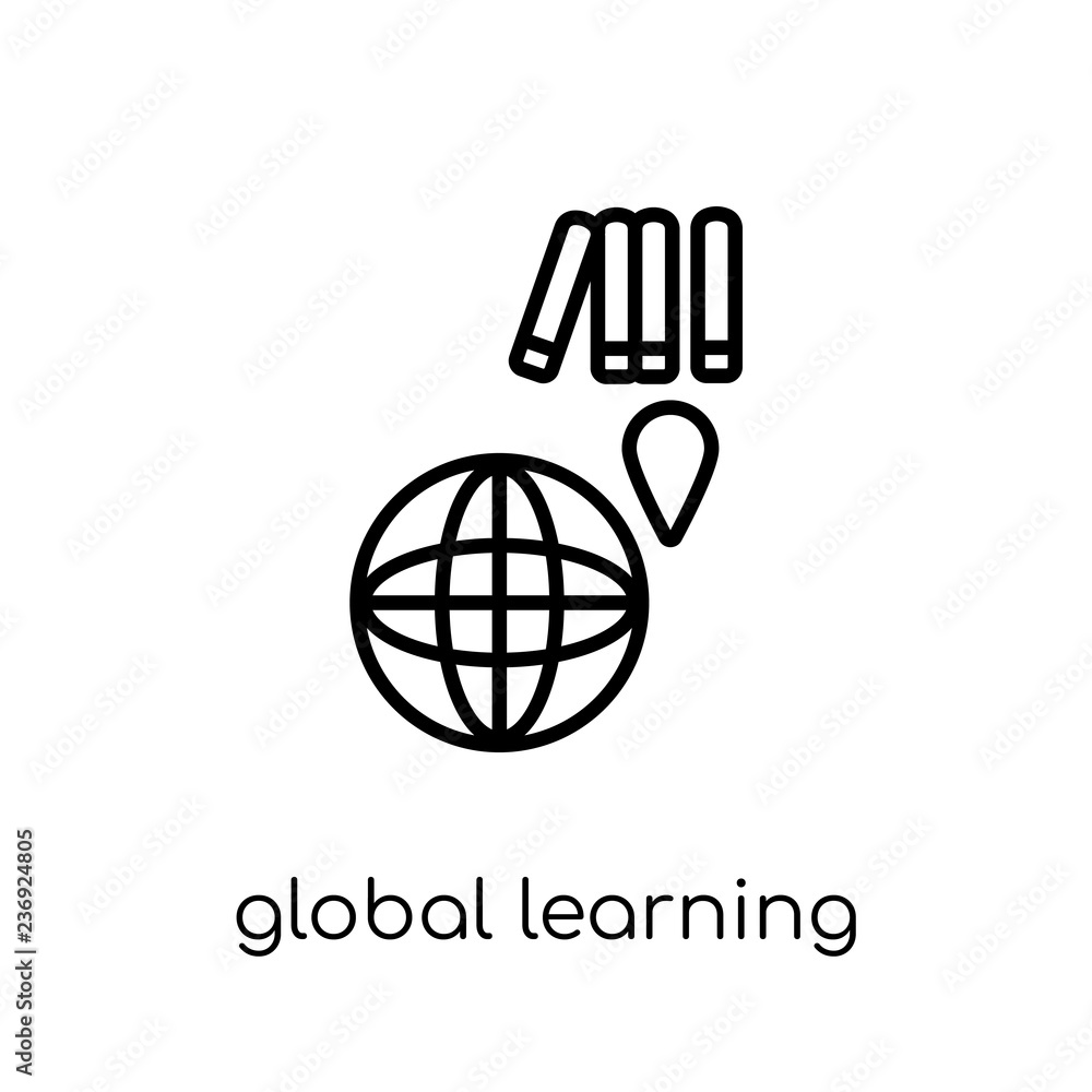 Aufkleber global learning icon. trendy modern flat linear vector global learning icon on white background from