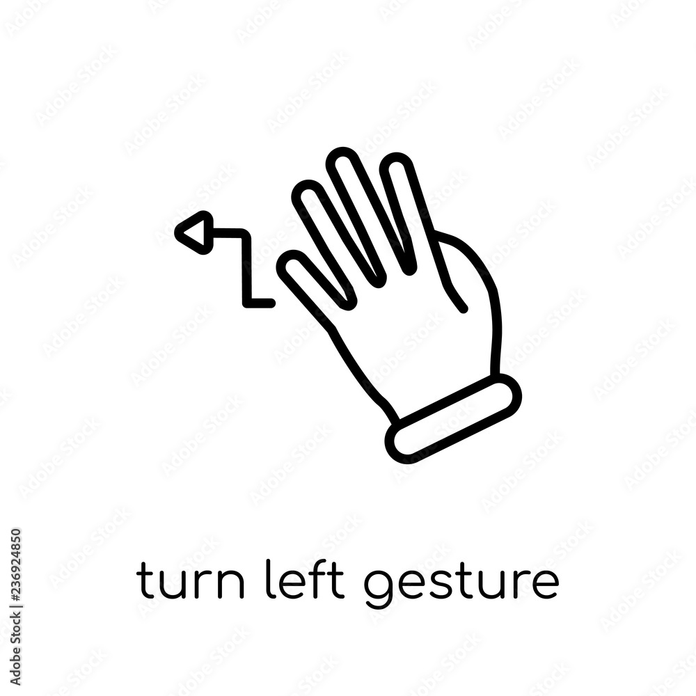 Poster turn left gesture icon. trendy modern flat linear vector turn left gesture icon on white background 