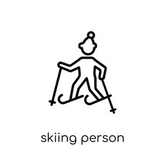 Skiing person icon. Trendy modern flat linear vector Skiing person icon on white background from thin line People collection
