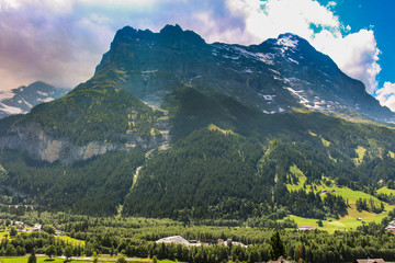 Fototapeta na wymiar Valley of Grindelwald with Mattenberg view in the background