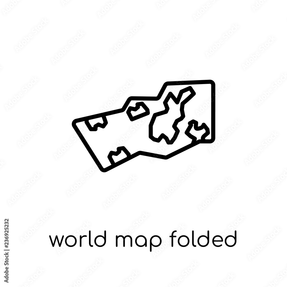 Poster world map folded icon. trendy modern flat linear vector world map folded icon on white background fr