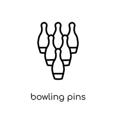 bowling pins icon. Trendy modern flat linear vector bowling pins icon on white background from thin line Arcade collection, outline vector illustration