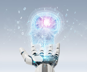 Cyborg creating artificial intelligence 3D rendering