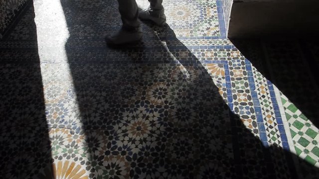 Sunlight on tiled floor in Marakesh, Morocco