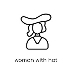 Woman with Hat icon. Trendy modern flat linear vector Woman with Hat icon on white background from thin line Ladies collection