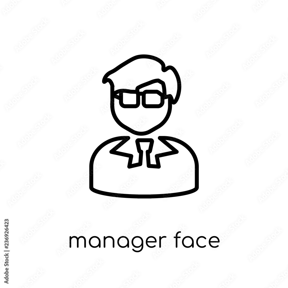 Poster manager face icon. trendy modern flat linear vector manager face icon on white background from thin 