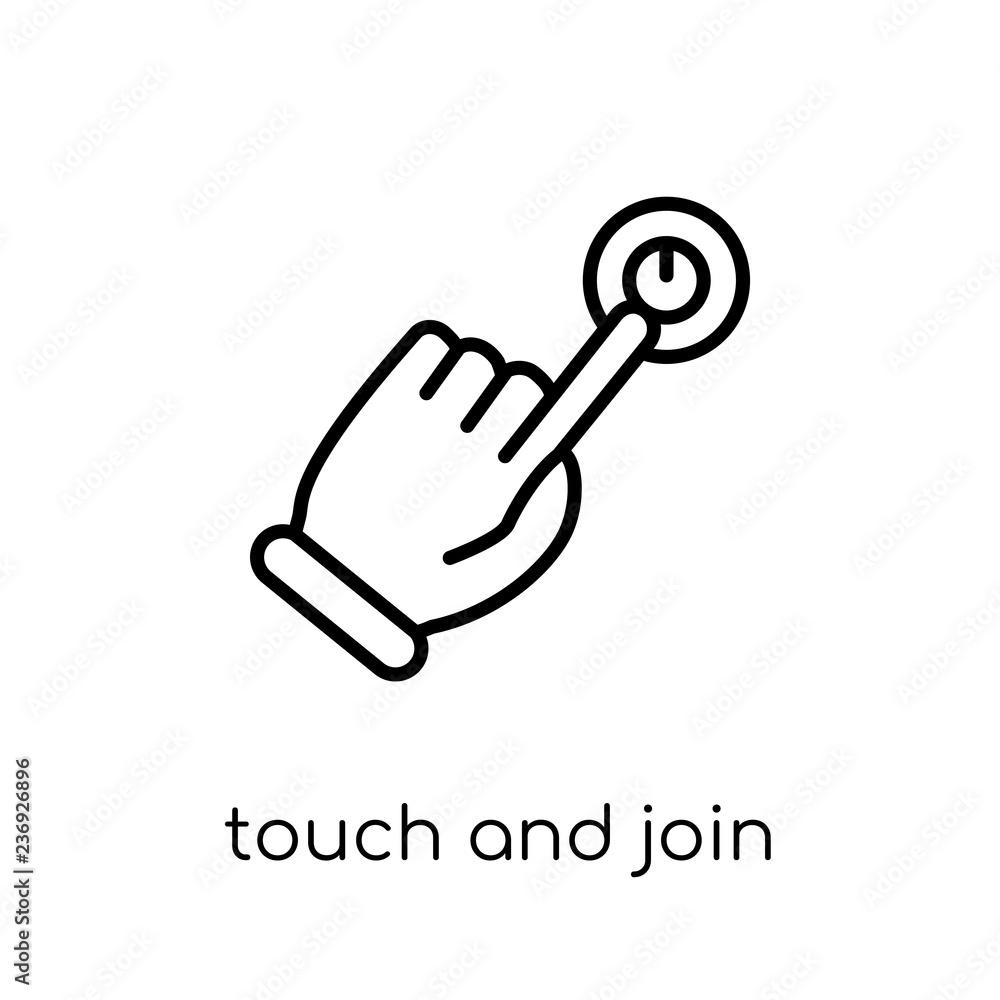 Poster touch and join icon. trendy modern flat linear vector touch and join icon on white background from t