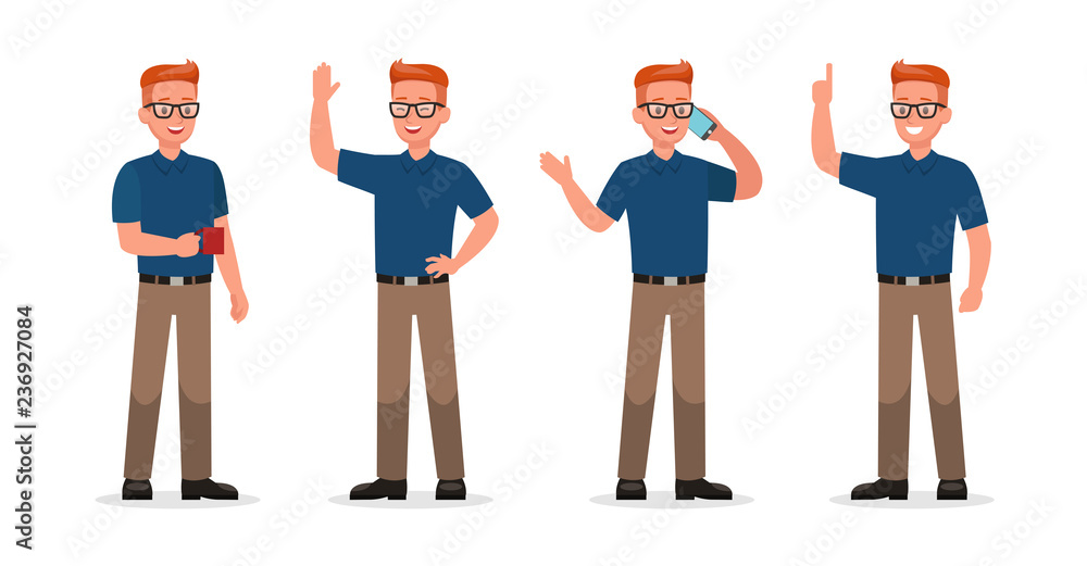 Poster businessman showing different gestures character vector design. no2