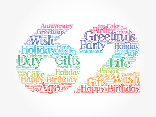 Happy 62nd birthday word cloud collage concept