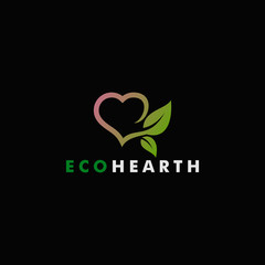 eco heart logo template, natural leaf icon symbol design vector illustration