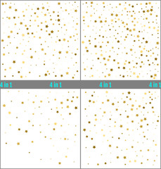 Gold stars confetti celebration. Golden foil simple design. Set of star confetti backgrounds. Starry vector illustrations. 4 in 1