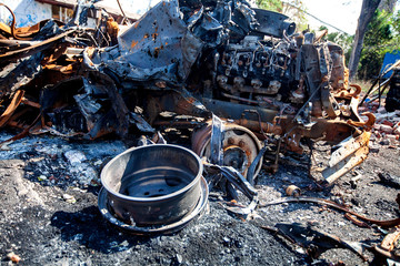 burnt military machinery, War actions aftermath, Ukraine and Donbass conflict