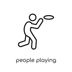 Fototapeta na wymiar People playing Frisbee icon icon. Trendy modern flat linear vect