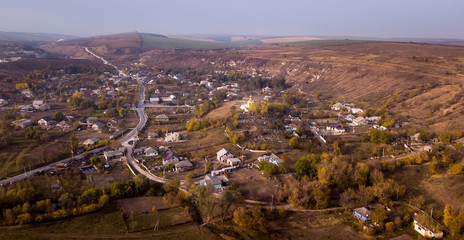 Aerial view over small village