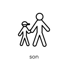 son icon. Trendy modern flat linear vector son icon on white background from thin line family relations collection