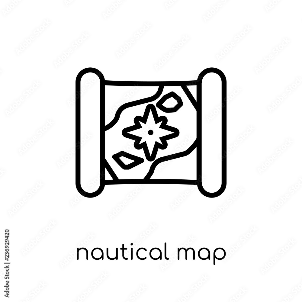 Poster nautical map icon. trendy modern flat linear vector nautical map icon on white background from thin 