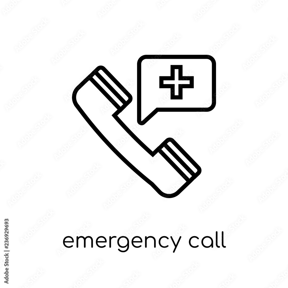 Poster emergency call icon. trendy modern flat linear vector emergency call icon on white background from t