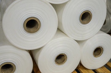Warehouse with rolls of polyethylene