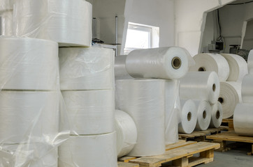 Warehouse with rolls of polyethylene