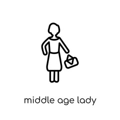 Middle Age Lady icon. Trendy modern flat linear vector Middle Age Lady icon on white background from thin line Ladies collection