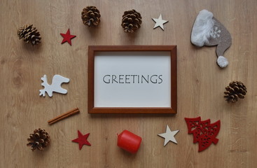 High angle view of Christmas items