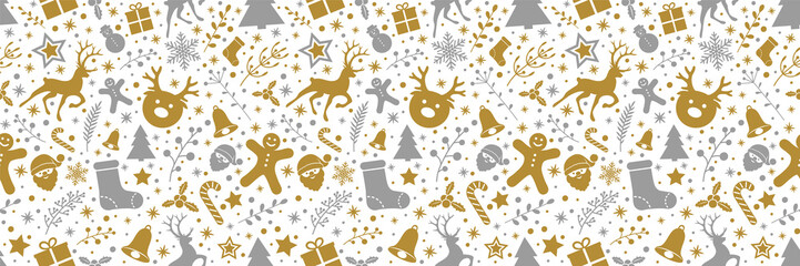 Fototapeta premium Christmas background with decorations and seamless pattern. Vector.