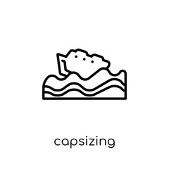 capsizing icon. Trendy modern flat linear vector capsizing icon on white background from thin line Nautical collection