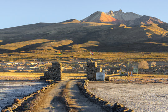 Coqueza village and Cerro Tunupa volcano, Bolivia