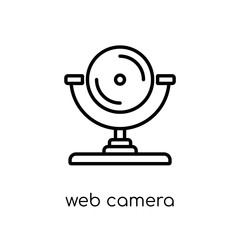 Web camera icon. Trendy modern flat linear vector Web camera icon on white background from thin line E-learning and education collection