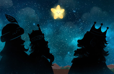 Reyes magos de Oriente con estrella de navidad - 236932413