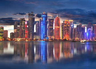 Doha city at night, Qatar