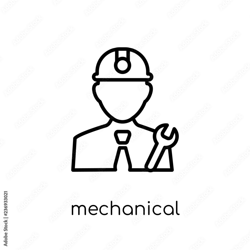 Poster mechanical engineer icon. trendy modern flat linear vector mechanical engineer icon on white backgro