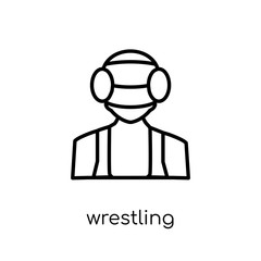 Wrestling icon. Trendy modern flat linear vector Wrestling icon on white background from thin line Professions collection