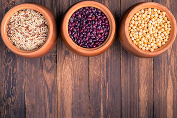 The concept of natural healthy food. Grains beans closeup. Superfood.