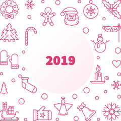 2019 New Year vector square frame or background in outline style