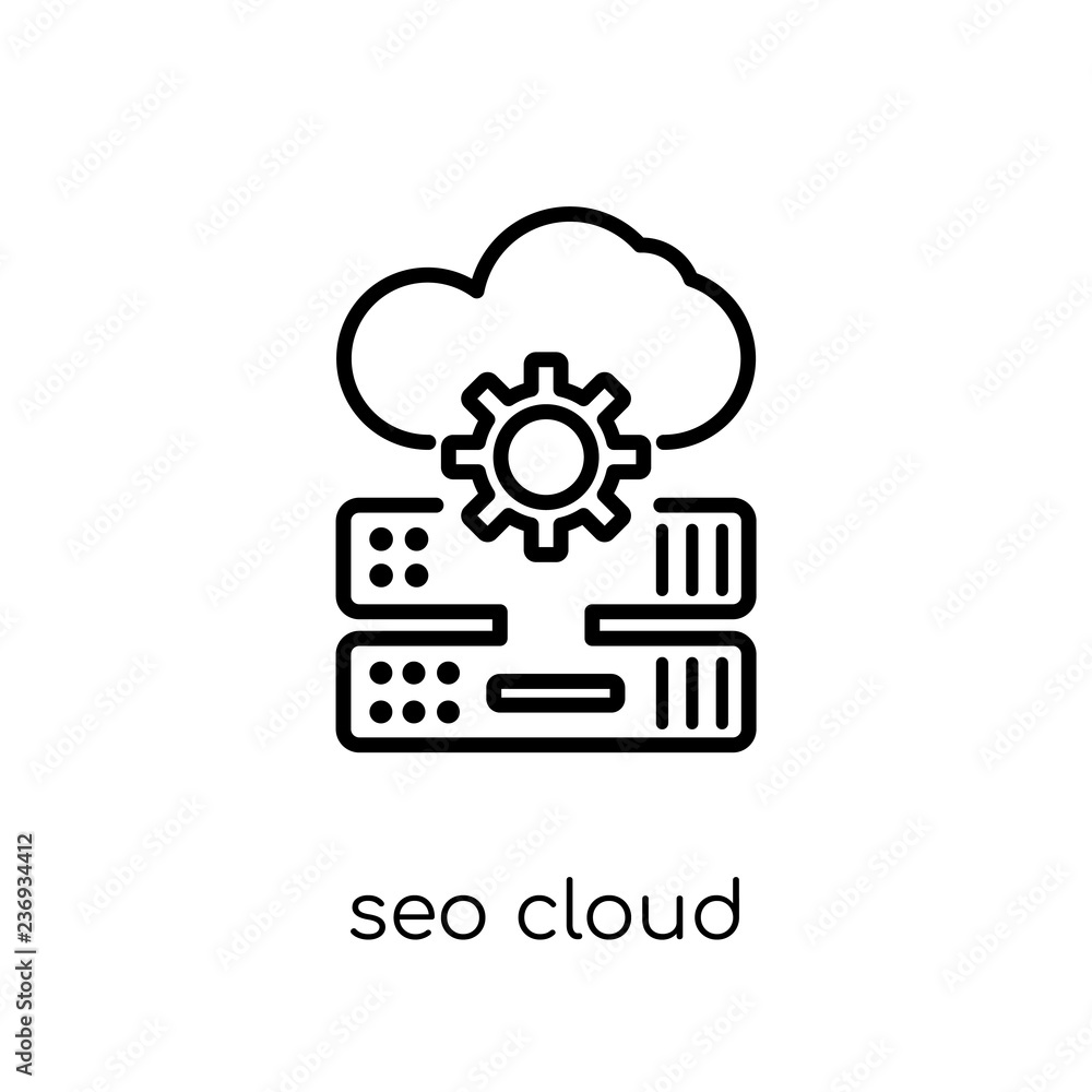 Poster seo cloud icon. trendy modern flat linear vector seo cloud icon on white background from thin line p