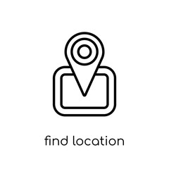 Find Location icon. Trendy modern flat linear vector Find Location icon on white background from thin line Maps and Locations collection