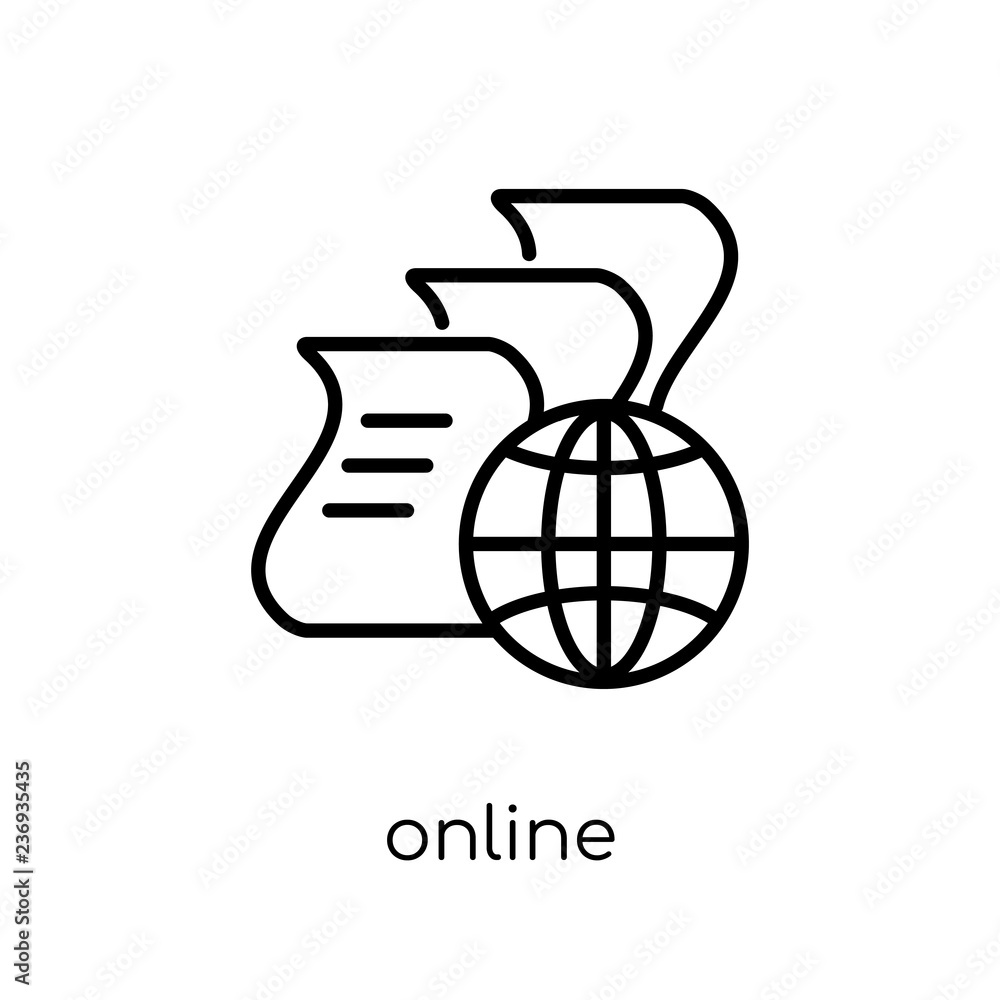 Poster online icon. trendy modern flat linear vector online icon on white background from thin line e-learn