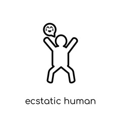 ecstatic human icon. Trendy modern flat linear vector ecstatic human icon on white background from thin line Feelings collection