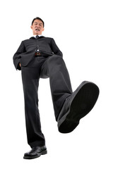 businessman walking cross. Low-angle shot.