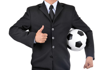 Business man and his leather ball.