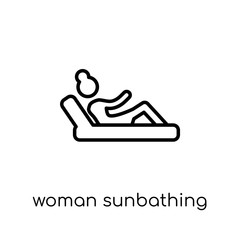 Woman Sunbathing icon. Trendy modern flat linear vector Woman Sunbathing icon on white background from thin line Ladies collection