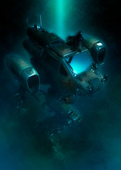 Obraz na płótnie Canvas Military robot.3d illustration on a fantastic dark background.