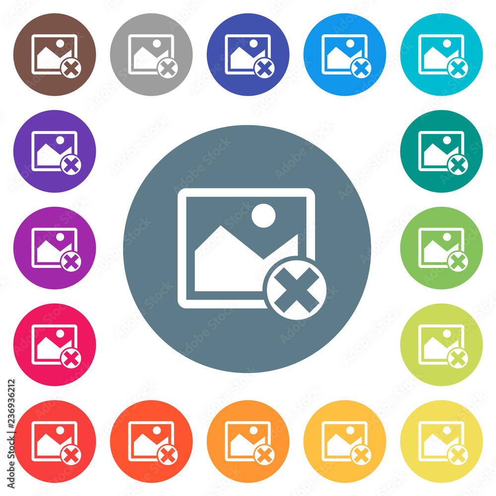 Poster cancel image operations flat white icons on round color backgrounds
