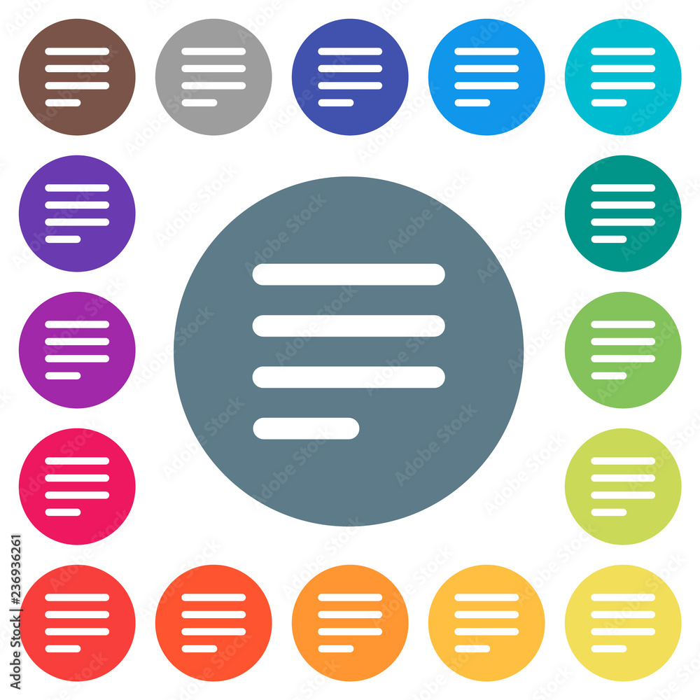 Poster text align justify last row left flat white icons on round color backgrounds