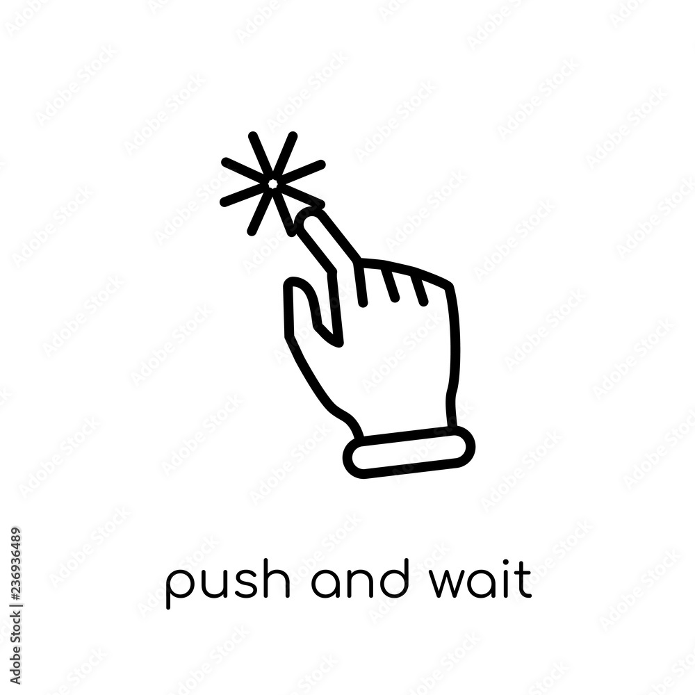 Poster push and wait gesture icon. trendy modern flat linear vector push and wait gesture icon on white bac
